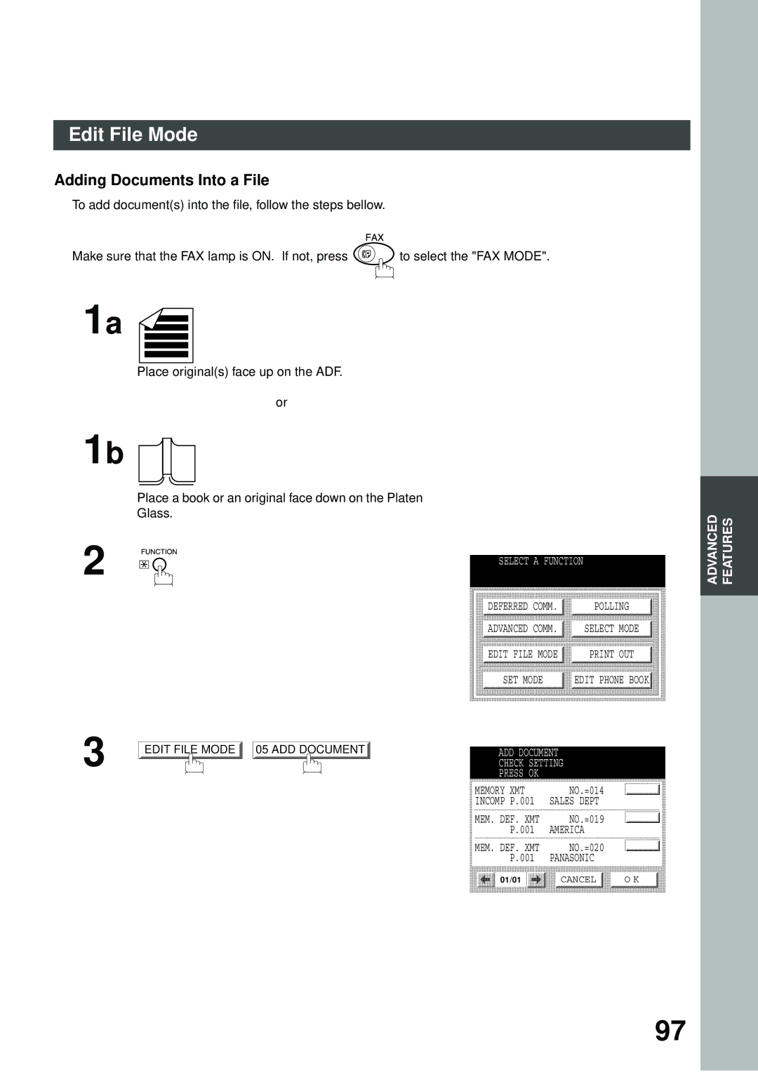 Panasonic DP-2500/3000 manual Adding Documents Into a File, ADD Document Check Setting Press OK 