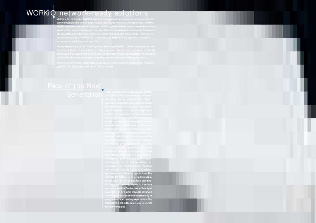 Panasonic DP-3030 manual WORKiO network ready solutions 
