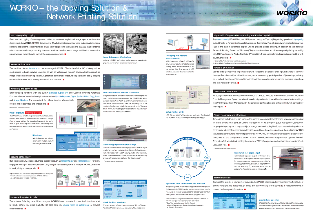 Panasonic DP-3030 Fast, high-quality copying, Innovative interface, Versatility and convenience, Versatile print driver 