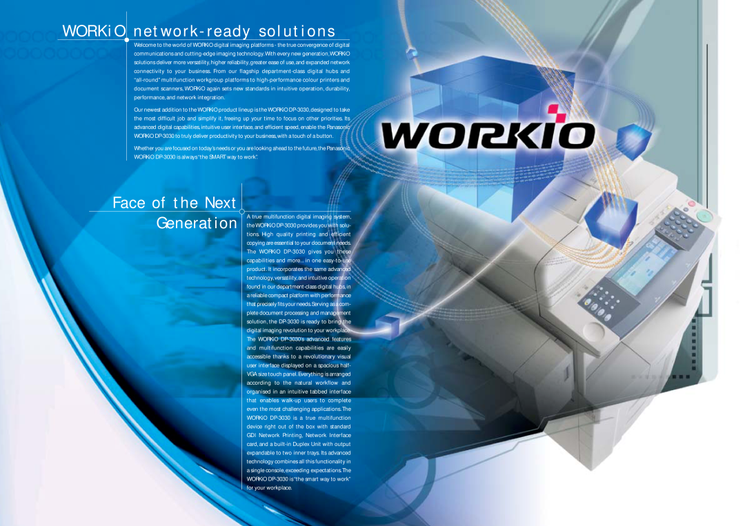 Panasonic DP-3030 manual WORKiO network - ready solutions, Face of the Next 