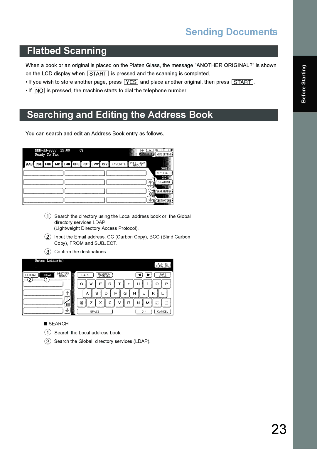 Panasonic DP-4520, DP-3520, DP-6020 appendix Flatbed Scanning, Searching and Editing the Address Book 