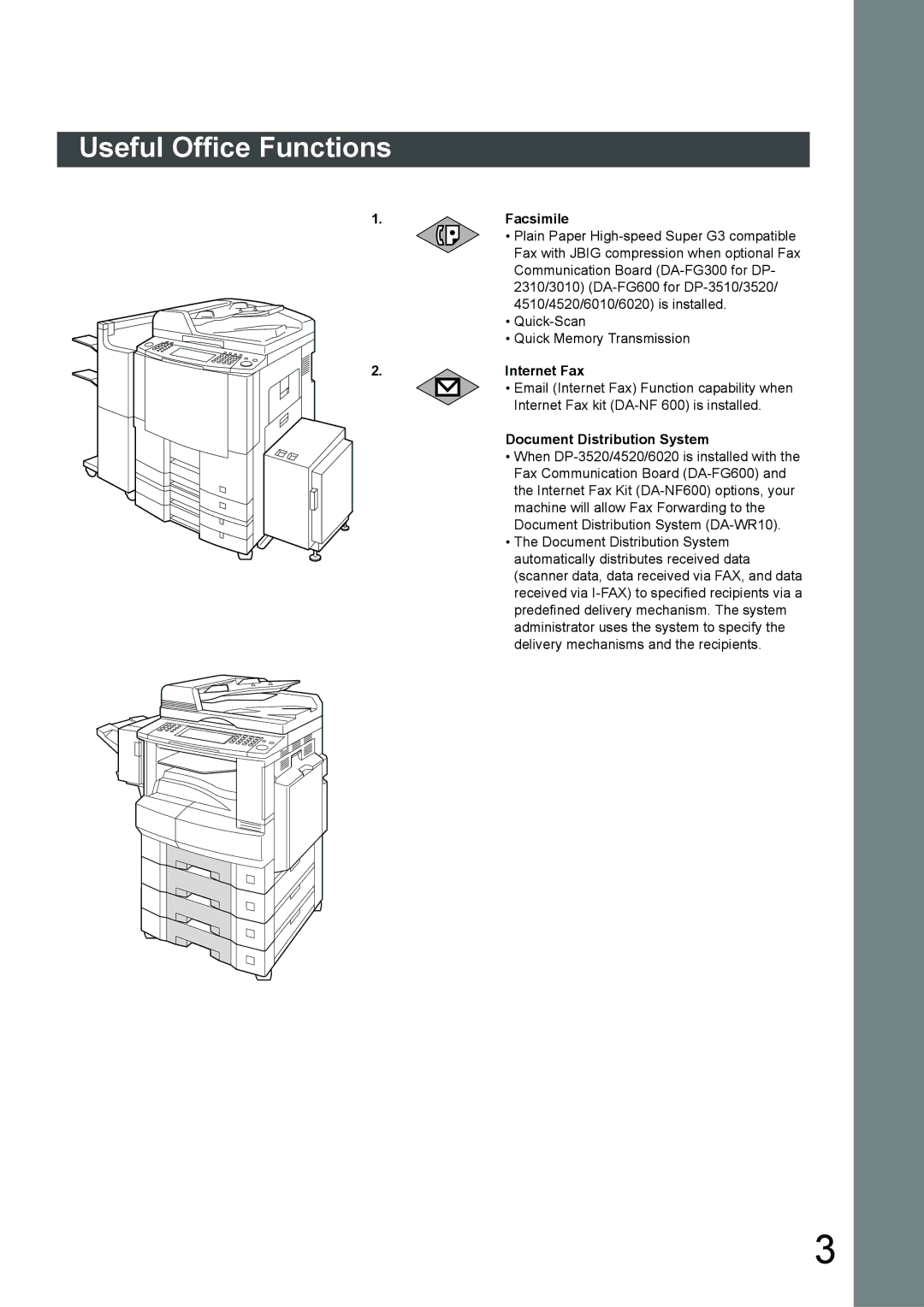 Panasonic DP-3520, DP-6020, DP-4520 appendix Useful Office Functions, Facsimile, Internet Fax, Document Distribution System 