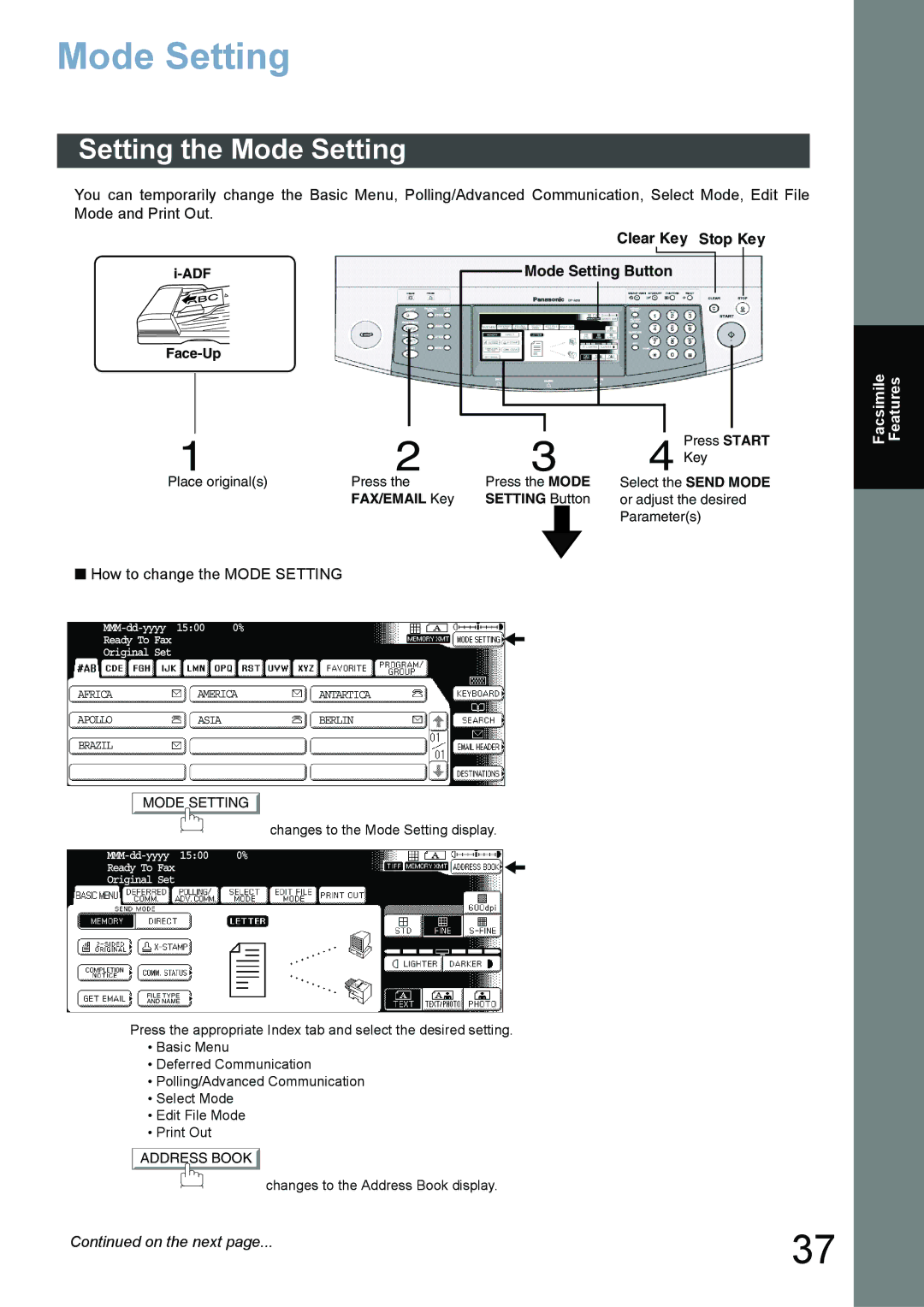 Panasonic DP-6020, DP-3520, DP-4520 appendix Setting the Mode Setting, How to change the Mode Setting 