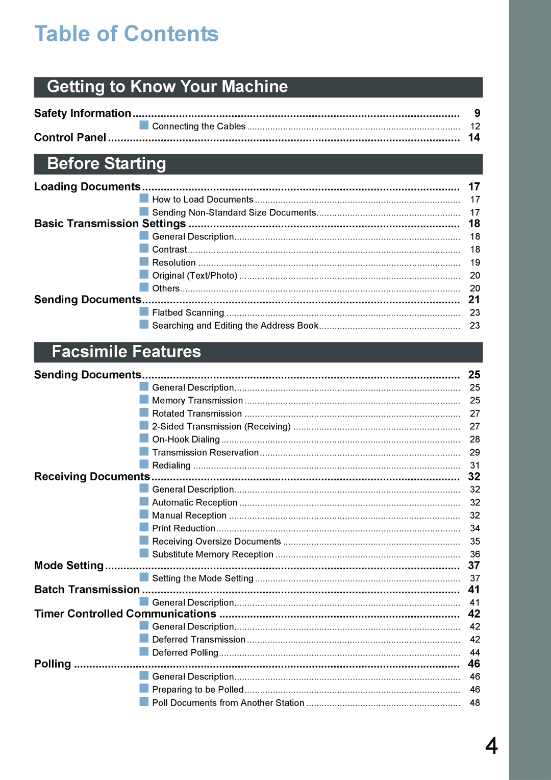 Panasonic DP-6020, DP-3520, DP-4520 appendix Table of Contents 