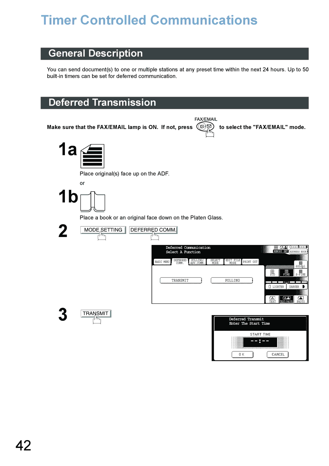 Panasonic DP-3520, DP-6020, DP-4520 appendix Timer Controlled Communications, Deferred Transmission 