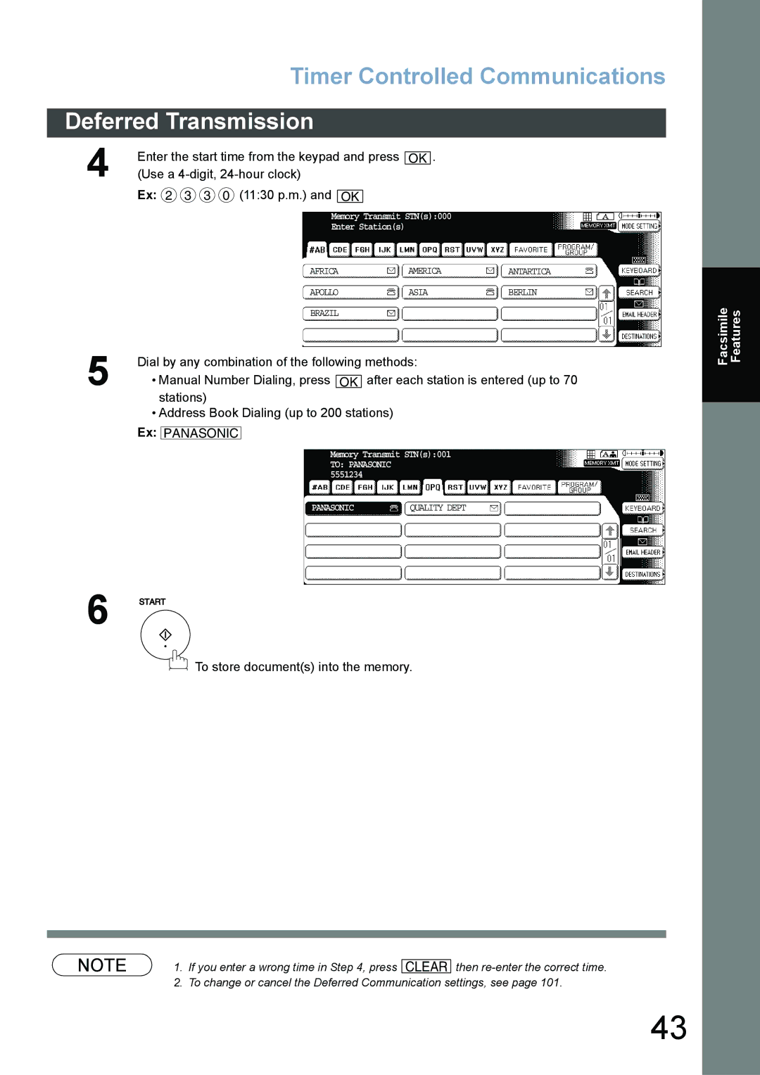 Panasonic DP-6020, DP-3520, DP-4520 appendix Enter the start time from the keypad and press OK, Use a 4-digit, 24-hour clock 