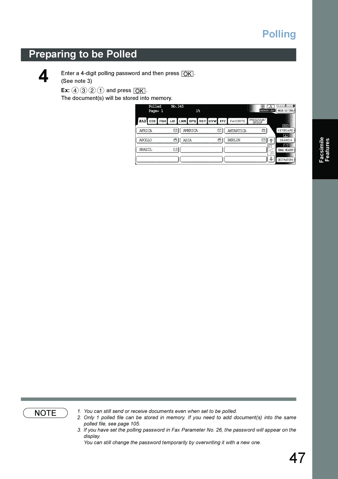 Panasonic DP-4520, DP-3520, DP-6020 appendix Polling, Enter a 4-digit polling password and then press OK 