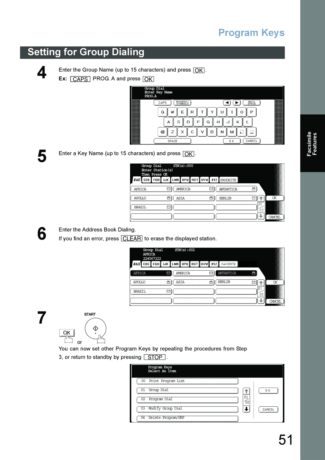 Panasonic DP-3520, DP-6020, DP-4520 appendix Clear, Enter a Key Name up to 15 characters and press OK 