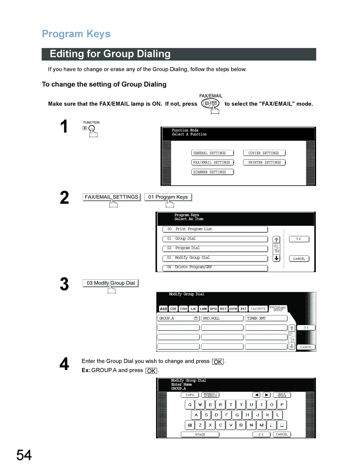 Panasonic DP-3520, DP-6020, DP-4520 appendix Editing for Group Dialing, To change the setting of Group Dialing 