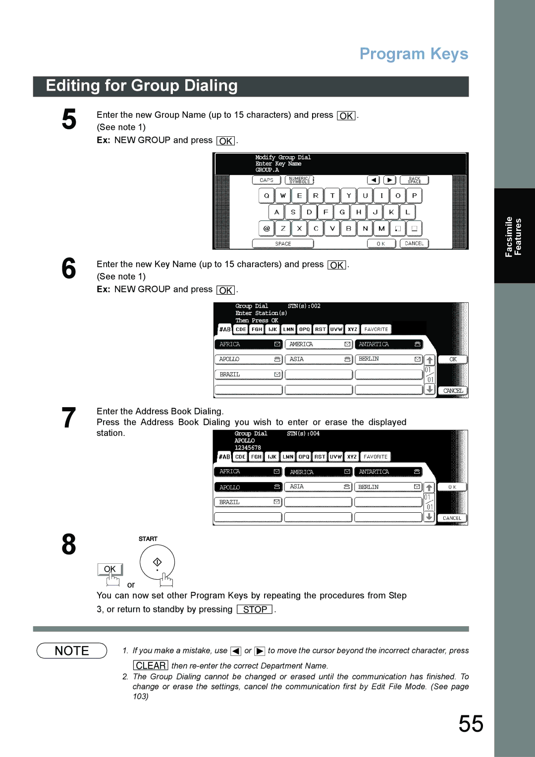 Panasonic DP-6020, DP-3520, DP-4520 Enter the new Key Name up to 15 characters and press OK, Ex NEW Group and press OK 