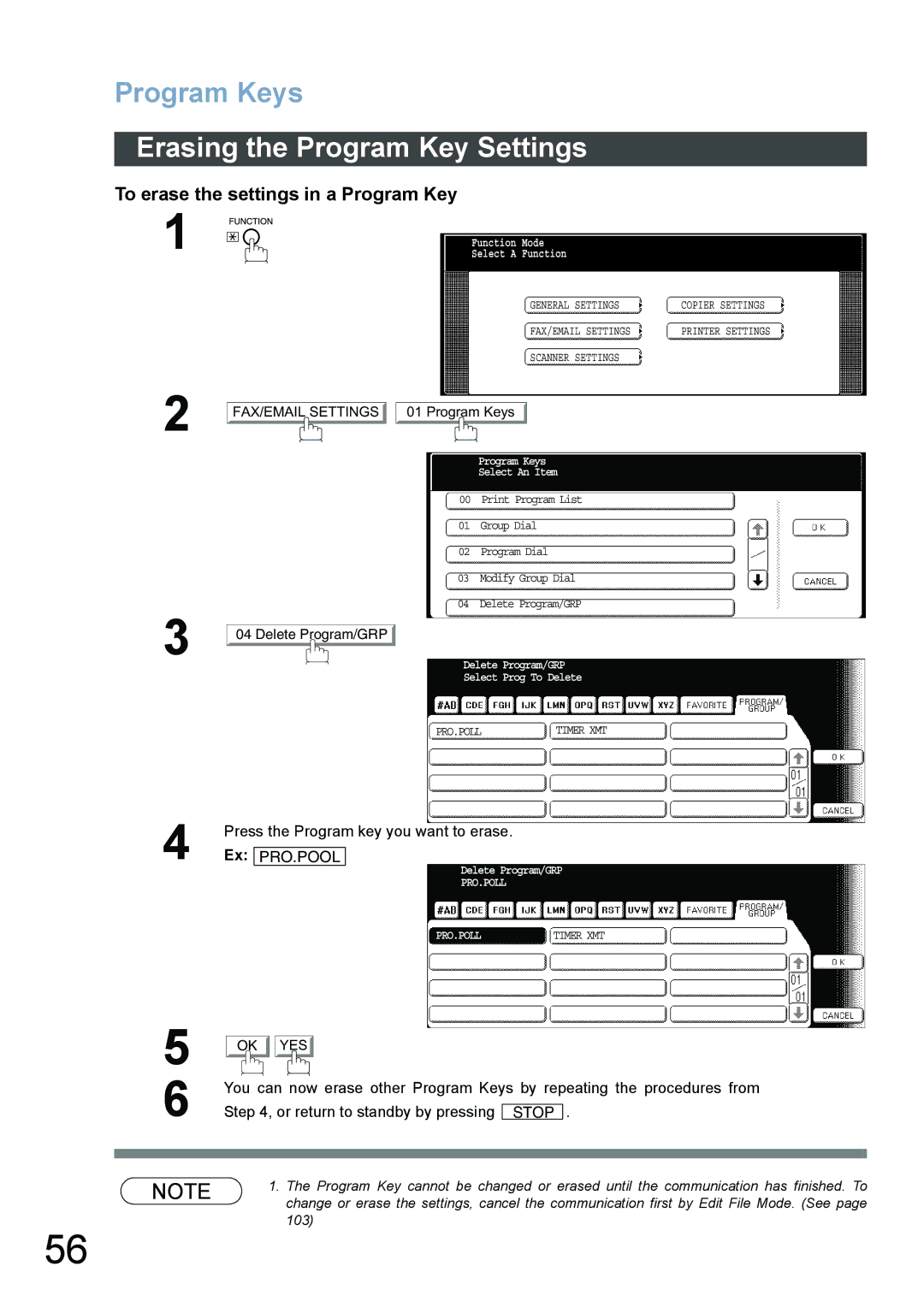 Panasonic DP-4520, DP-3520, DP-6020 appendix Erasing the Program Key Settings, To erase the settings in a Program Key 