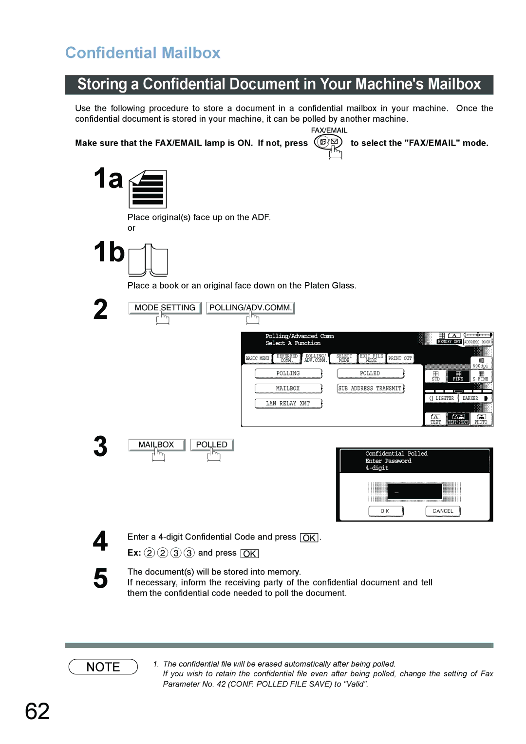 Panasonic DP-4520, DP-3520, DP-6020 appendix Storing a Confidential Document in Your Machines Mailbox 