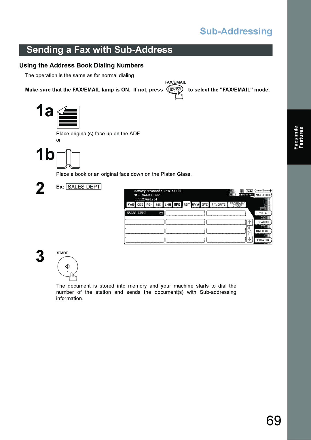 Panasonic DP-3520, DP-6020, DP-4520 appendix Sending a Fax with Sub-Address, Using the Address Book Dialing Numbers 