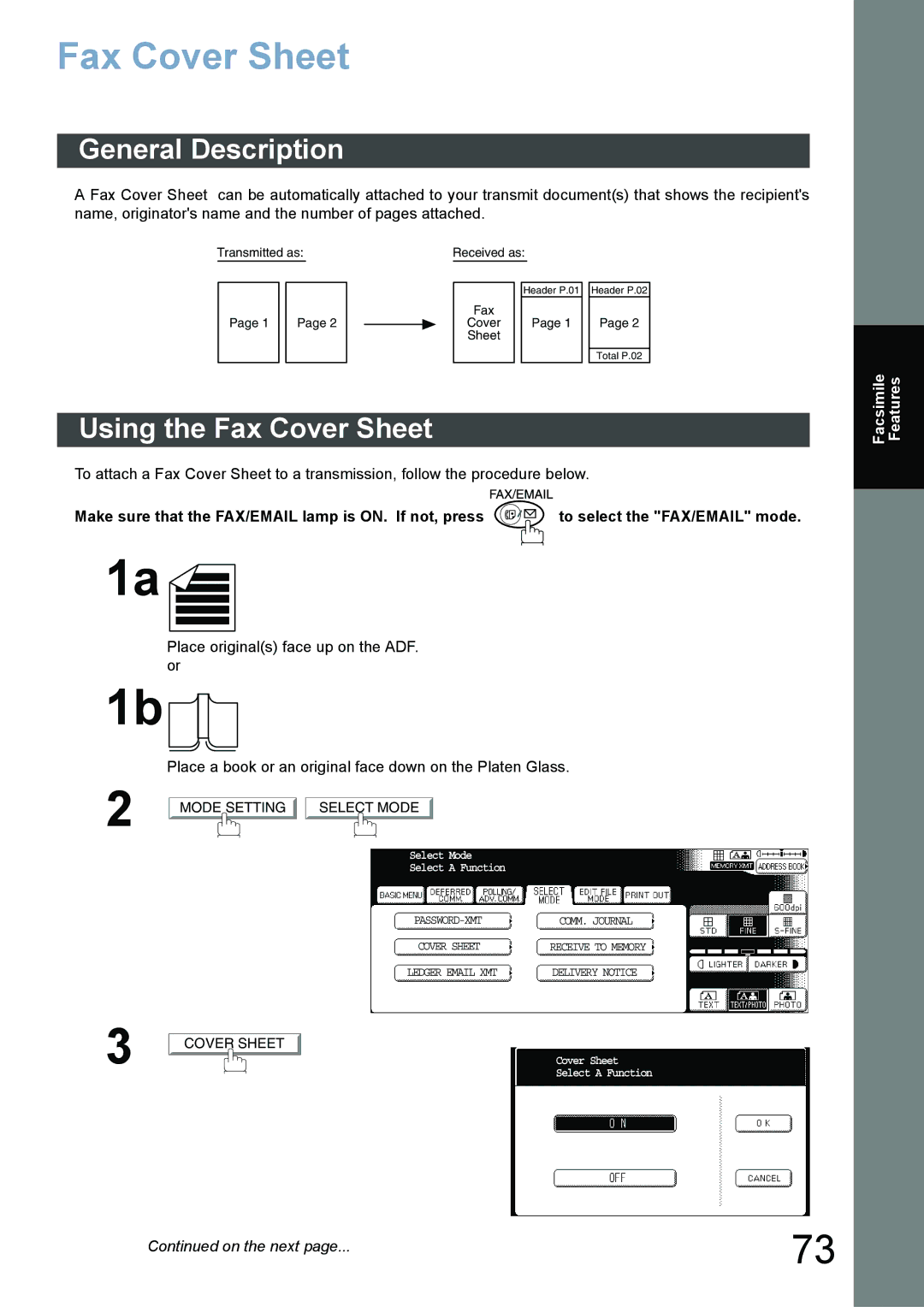 Panasonic DP-6020, DP-3520, DP-4520 appendix Using the Fax Cover Sheet 