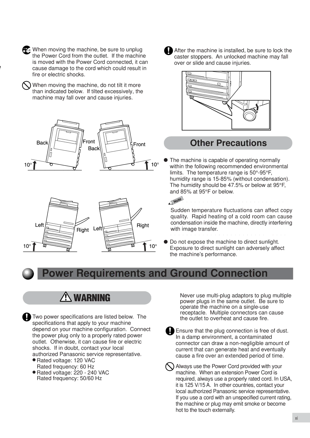 Panasonic DP-7000, DP-6000 manual Power Requirements and Ground Connection 