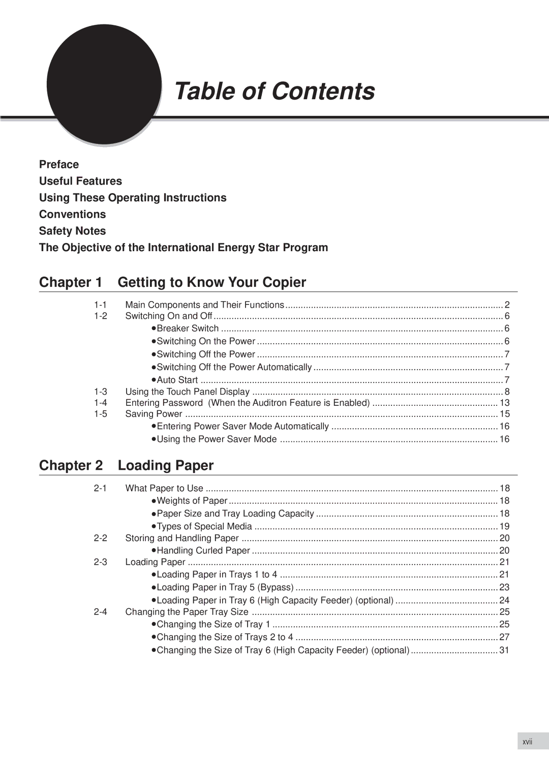 Panasonic DP-7000, DP-6000 manual Table of Contents 