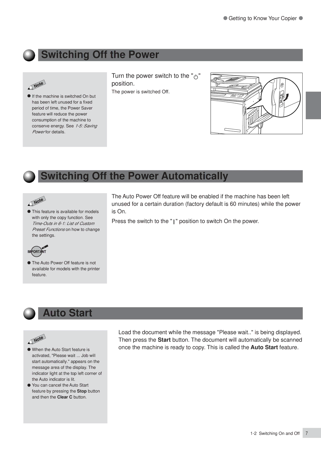 Panasonic DP-7000, DP-6000 manual Switching Off the Power Automatically, Auto Start 