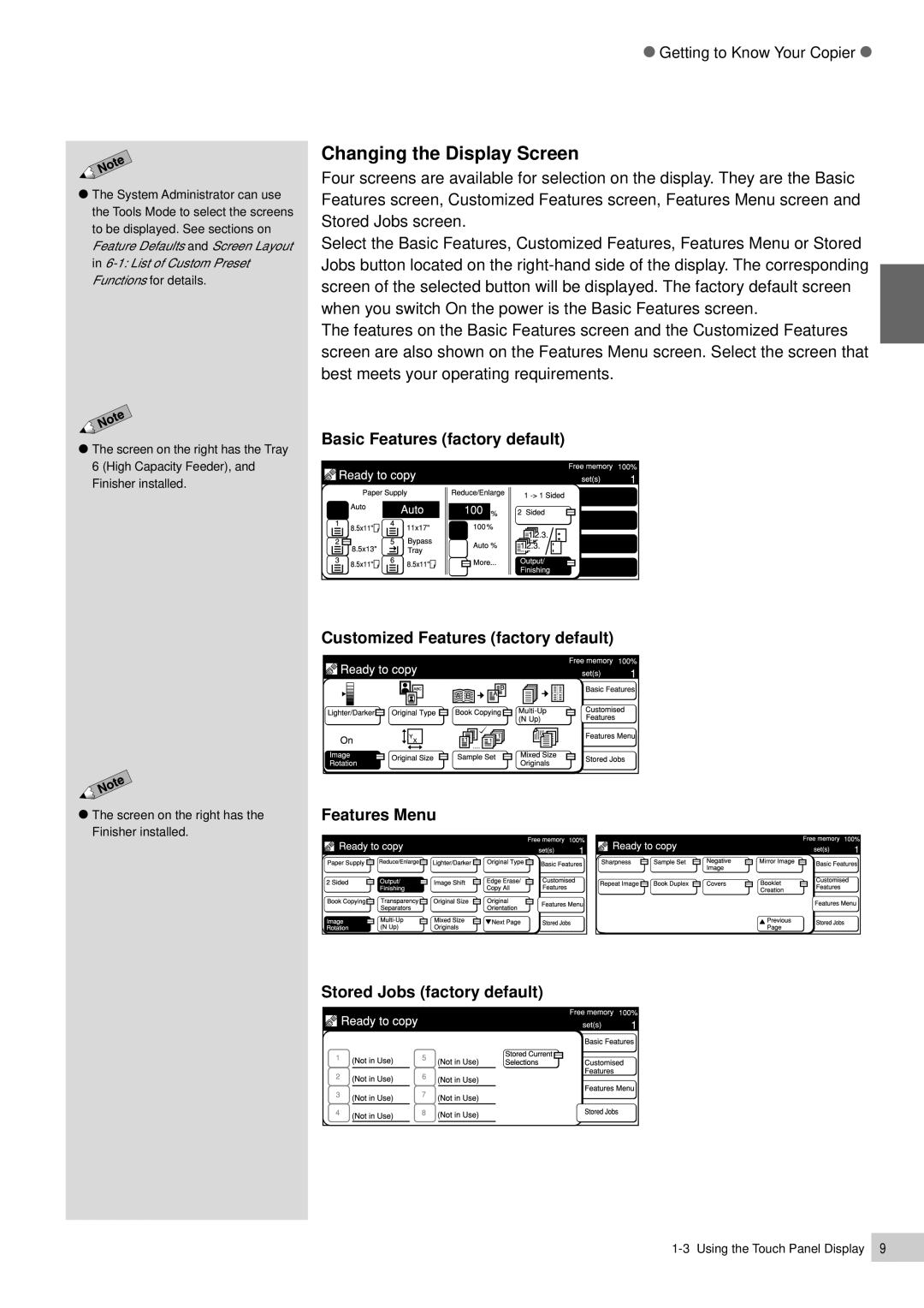 Panasonic DP-7000, DP-6000 manual Changing the Display Screen 