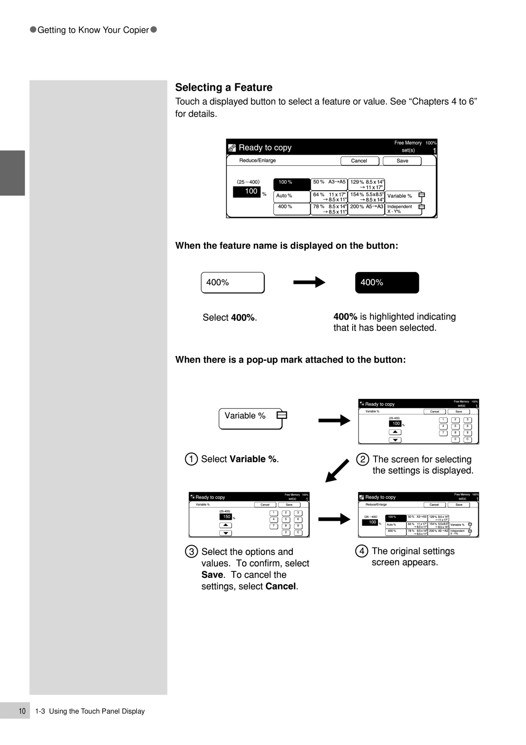 Panasonic DP-6000, DP-7000 manual Selecting a Feature 