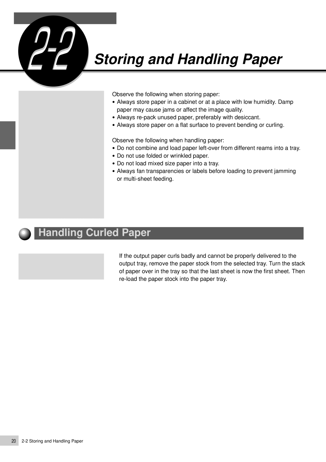 Panasonic DP-6000, DP-7000 manual Storing and Handling Paper, Handling Curled Paper 