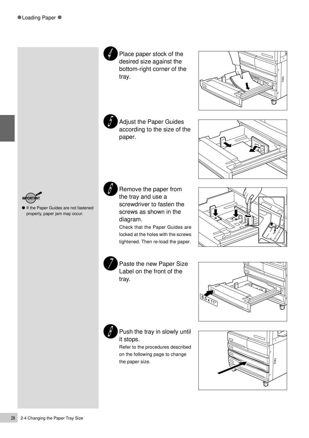 Panasonic DP-6000, DP-7000 manual 28 2-4 Changing the Paper Tray Size 