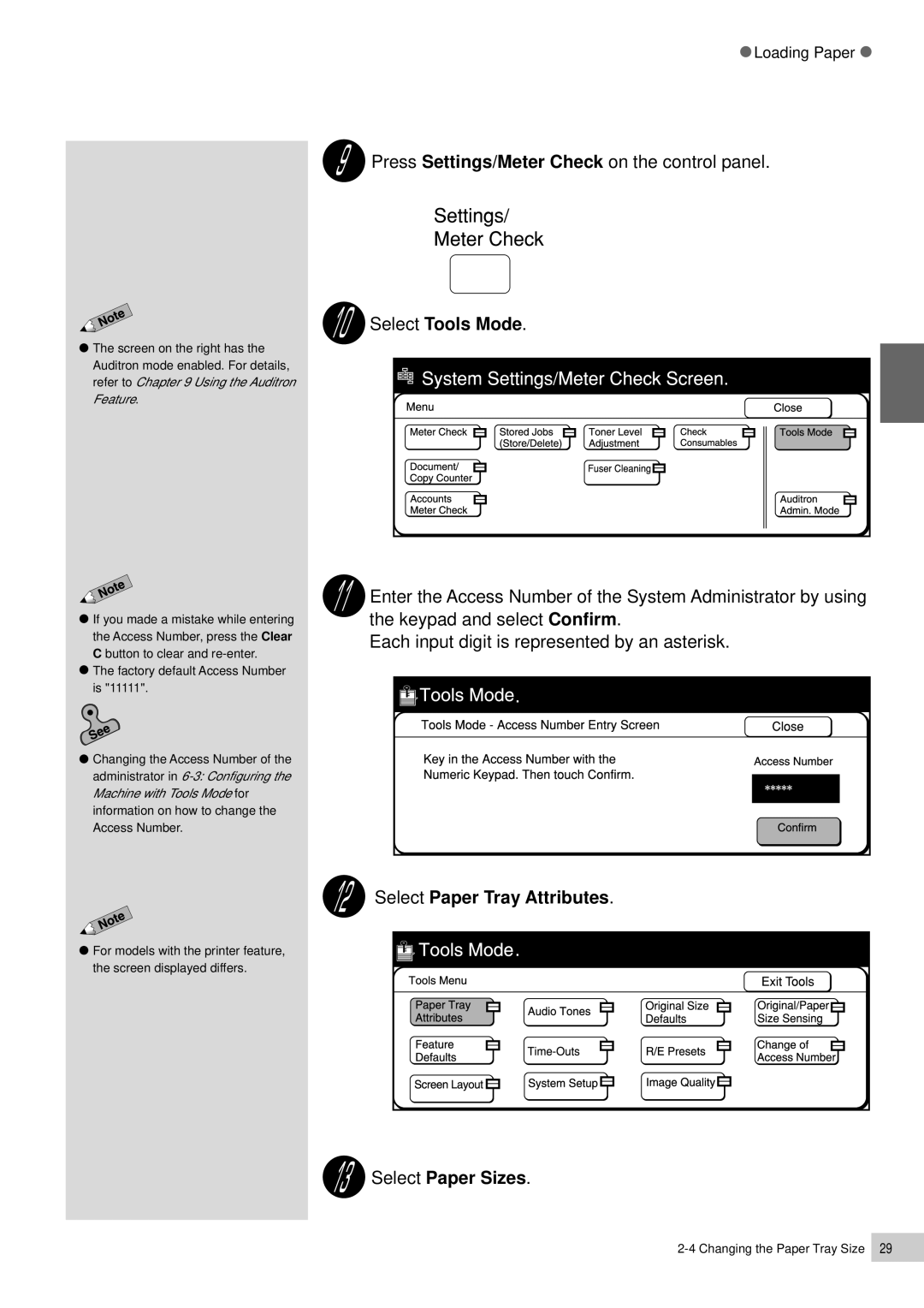 Panasonic DP-7000, DP-6000 manual Press Settings/Meter Check on the control panel, Select Tools Mode 