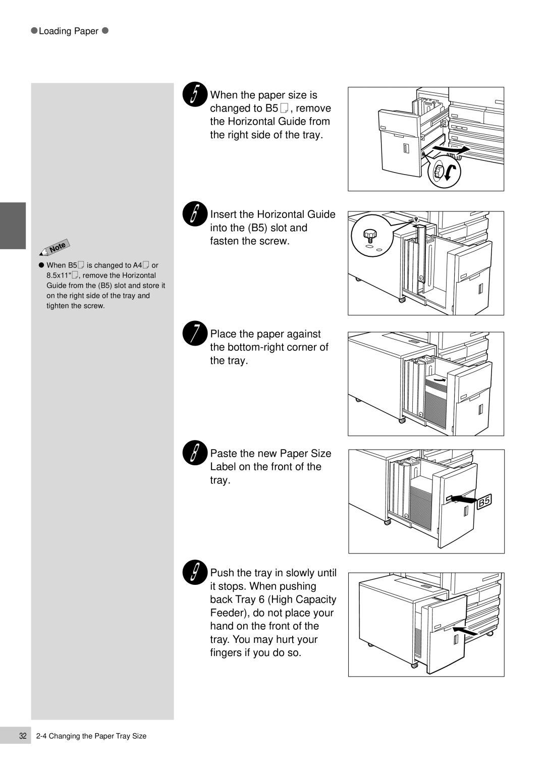 Panasonic DP-6000, DP-7000 manual 32 2-4 Changing the Paper Tray Size 