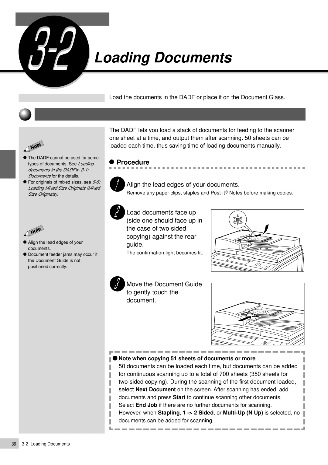 Panasonic DP-6000, DP-7000 manual Loading Documents, Align the lead edges of your documents 