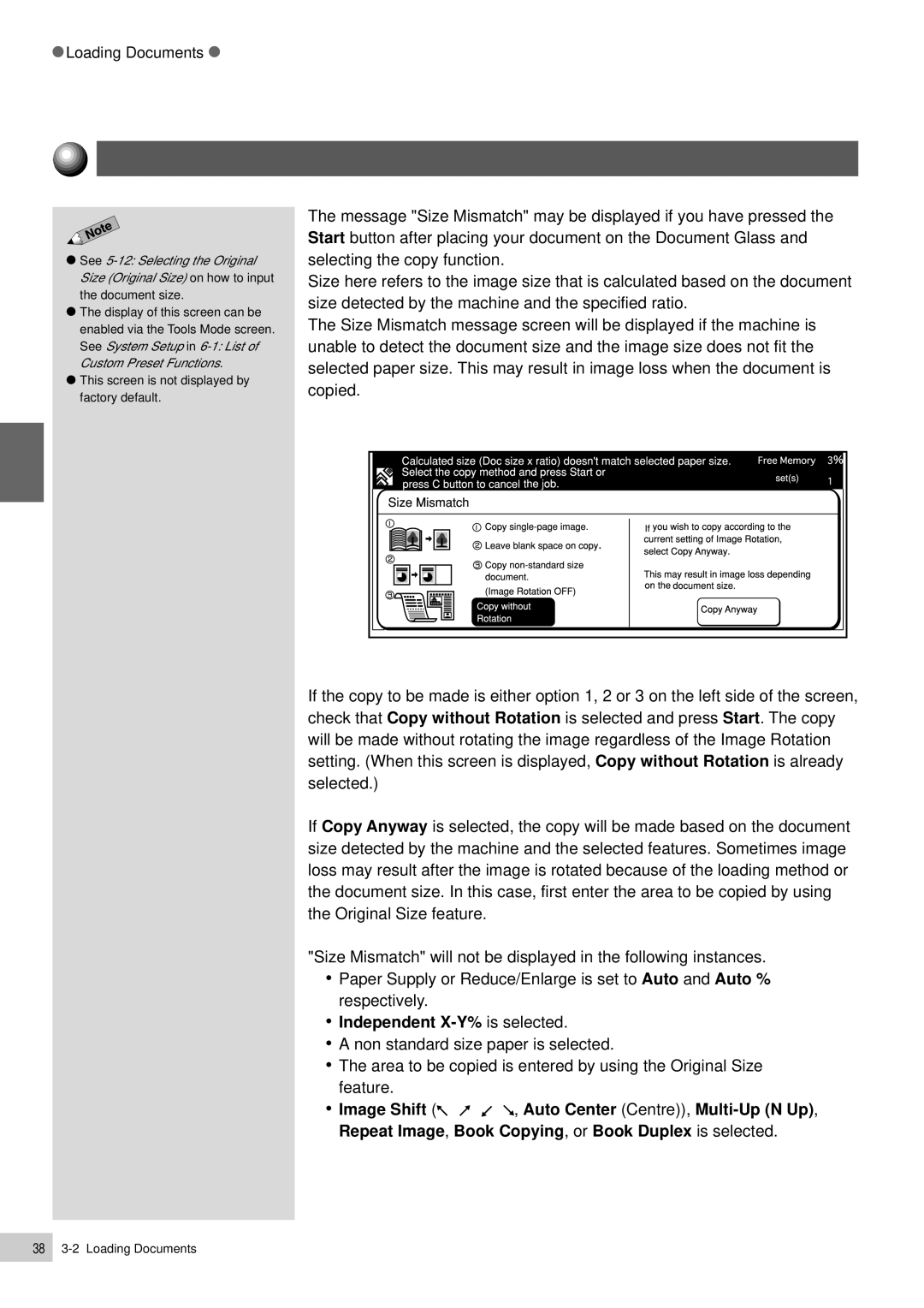 Panasonic DP-6000, DP-7000 manual Screen Display When Using Document Glass, Independent X-Y% is selected 