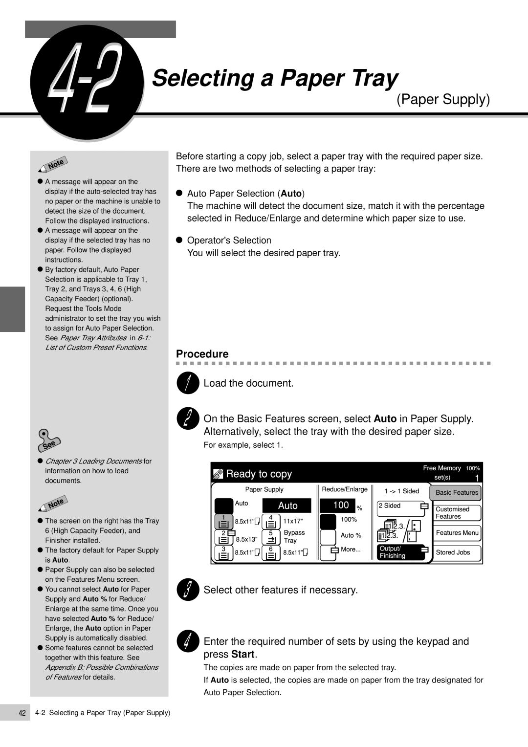 Panasonic DP-6000, DP-7000 manual Selecting a Paper Tray, Load the document 