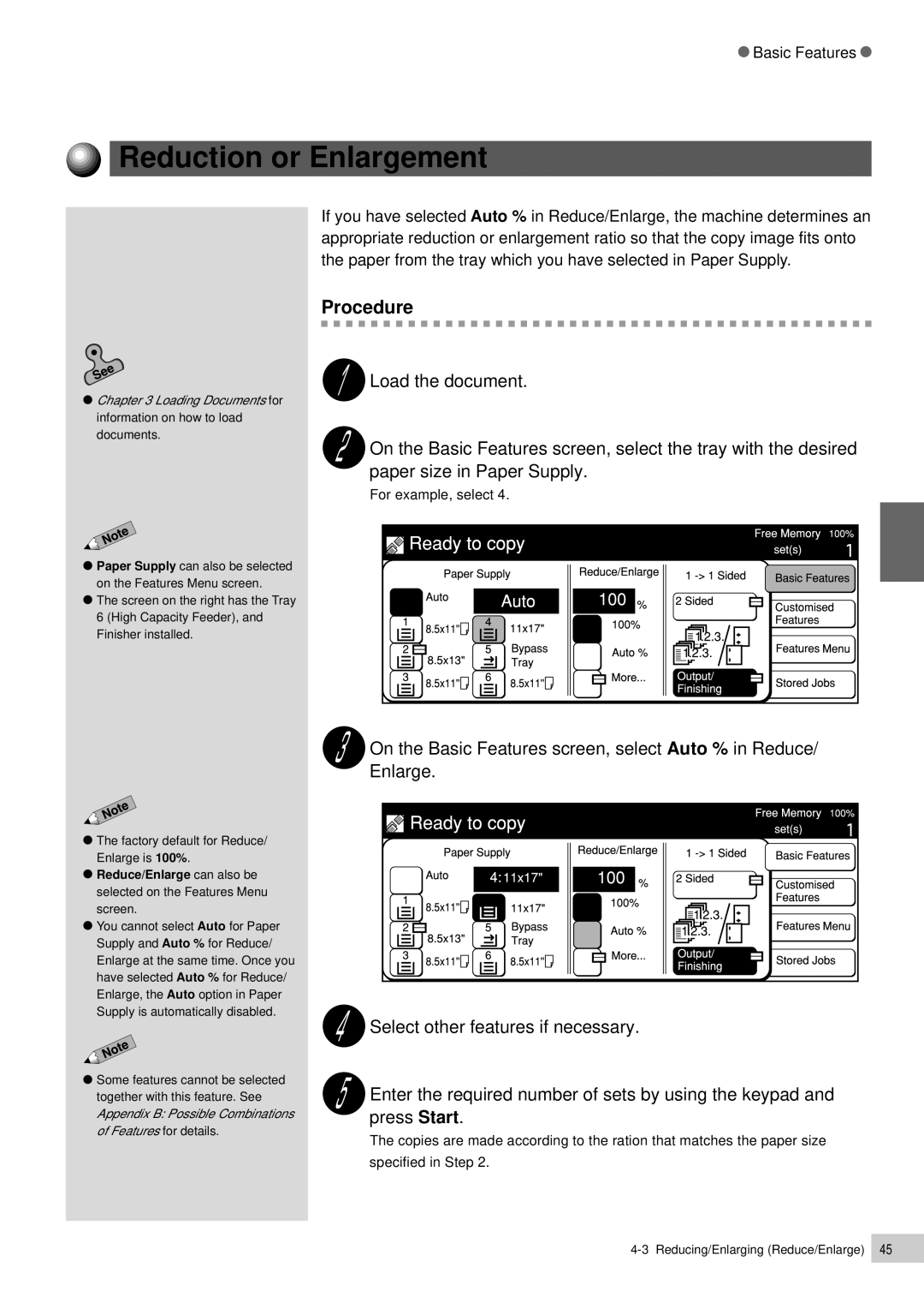 Panasonic DP-7000, DP-6000 manual Reduction or Enlargement 