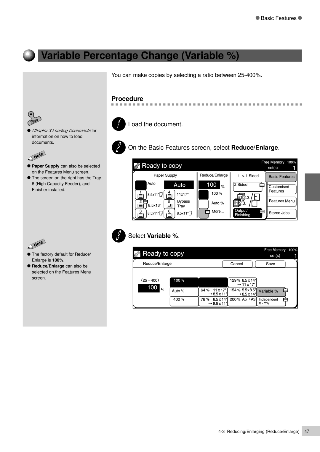 Panasonic DP-7000, DP-6000 manual Variable Percentage Change Variable %, Select Variable % 