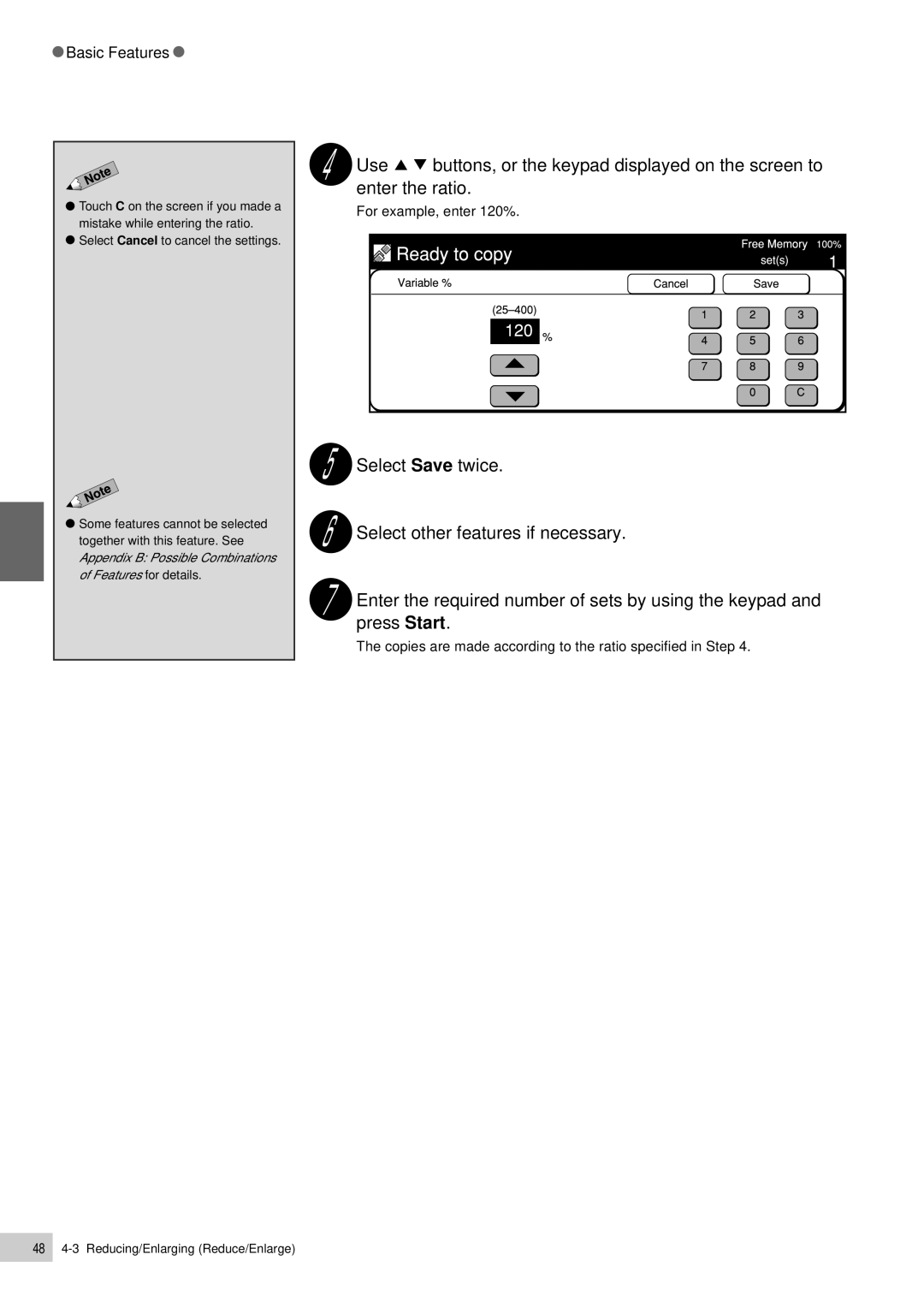 Panasonic DP-6000, DP-7000 manual For example, enter 120% 