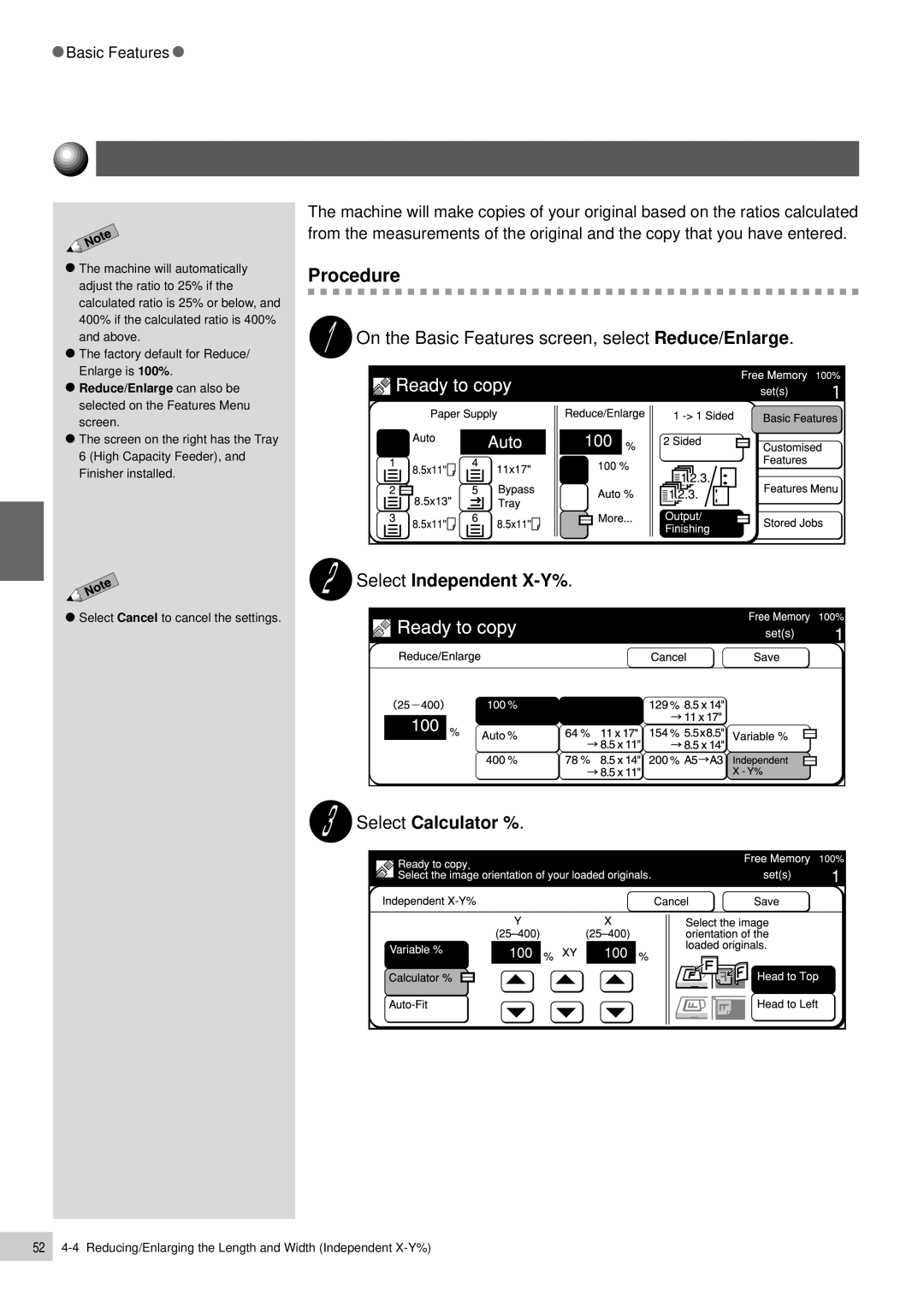 Panasonic DP-6000, DP-7000 manual Specifying Original/Copy Size Calculator %, Select Calculator % 