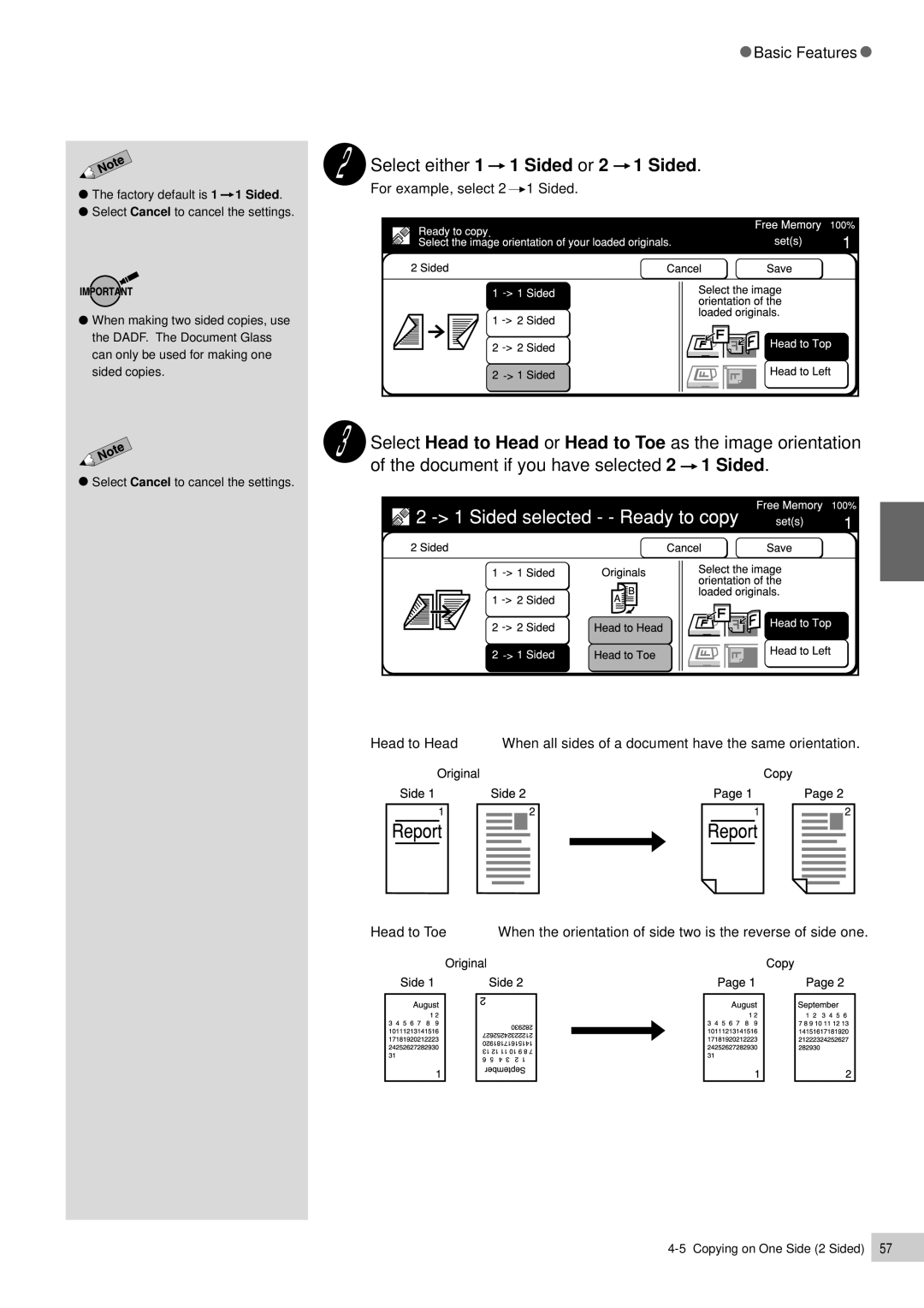 Panasonic DP-7000, DP-6000 manual Select either 1 1 Sided or 2 1 Sided 