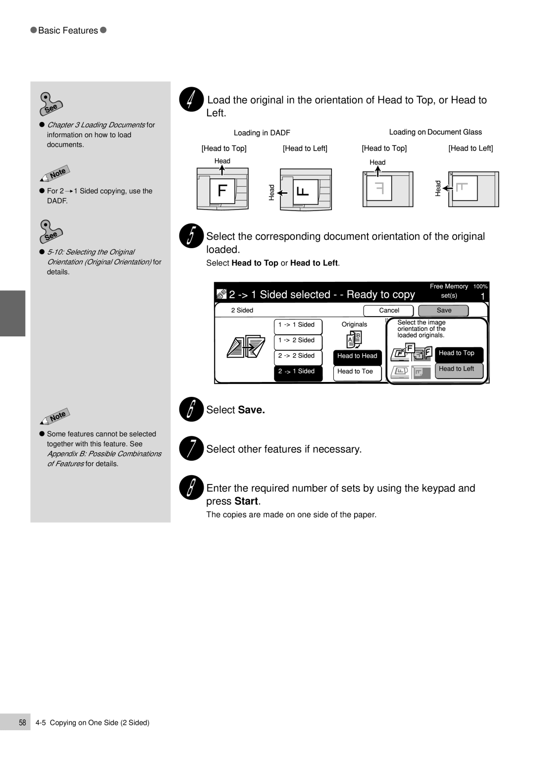 Panasonic DP-6000, DP-7000 manual Copies are made on one side of the paper 