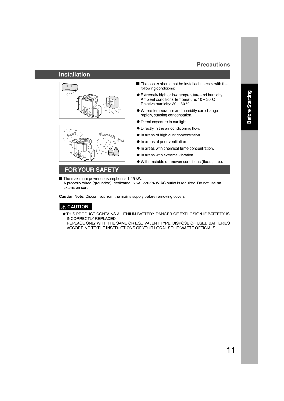 Panasonic DP-3510, DP-6010 manual Installation, For Your Safety 