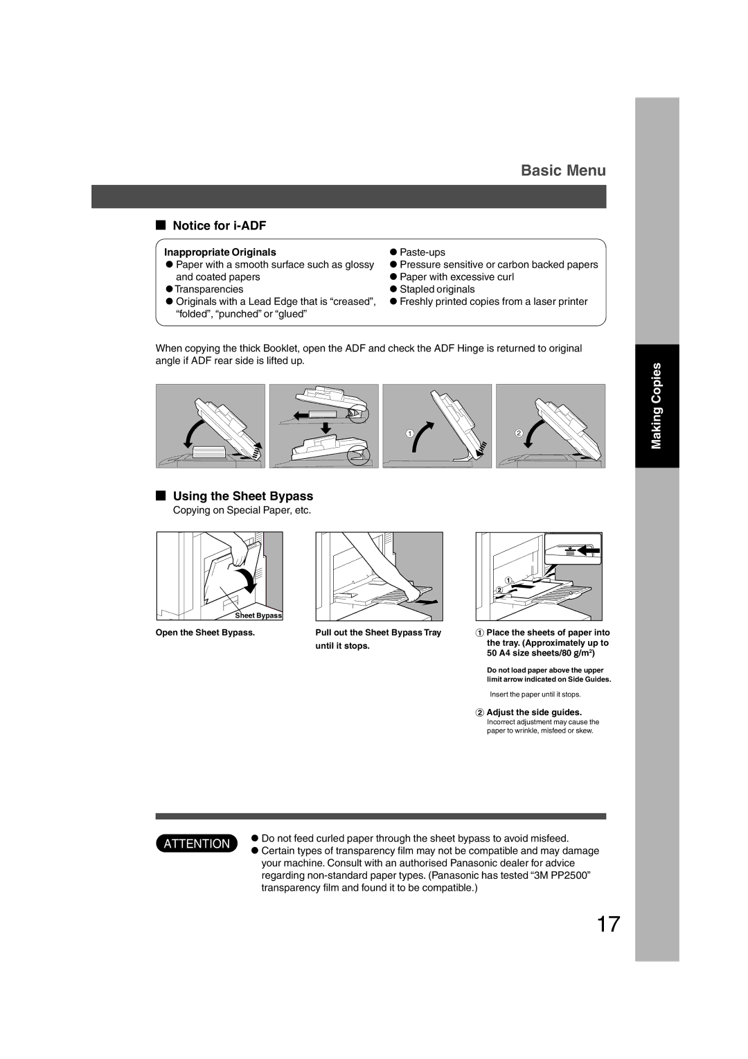 Panasonic DP-3510, DP-6010 manual Using the Sheet Bypass, Inappropriate Originals 