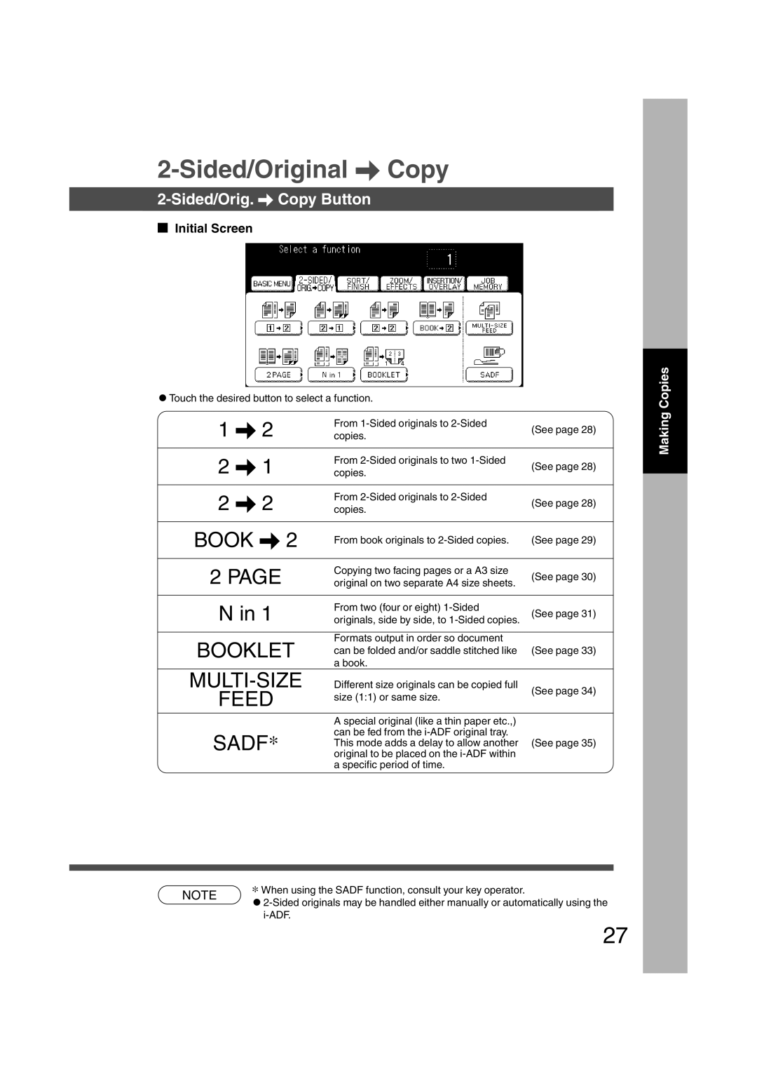 Panasonic DP-3510, DP-6010 manual Sided/Original \ Copy, Sided/Orig. \ Copy Button 