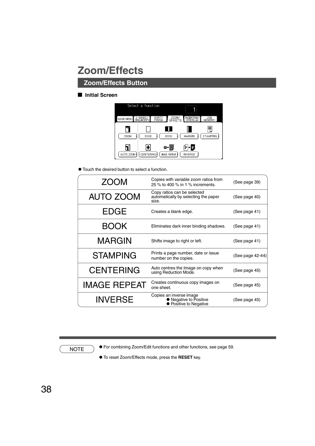 Panasonic DP-6010, DP-3510 manual Zoom/Effects Button 