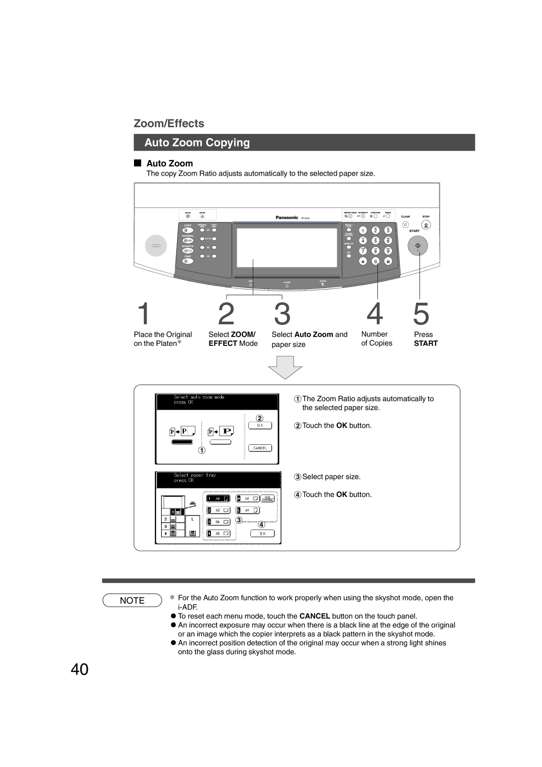 Panasonic DP-6010, DP-3510 manual Auto Zoom Copying 