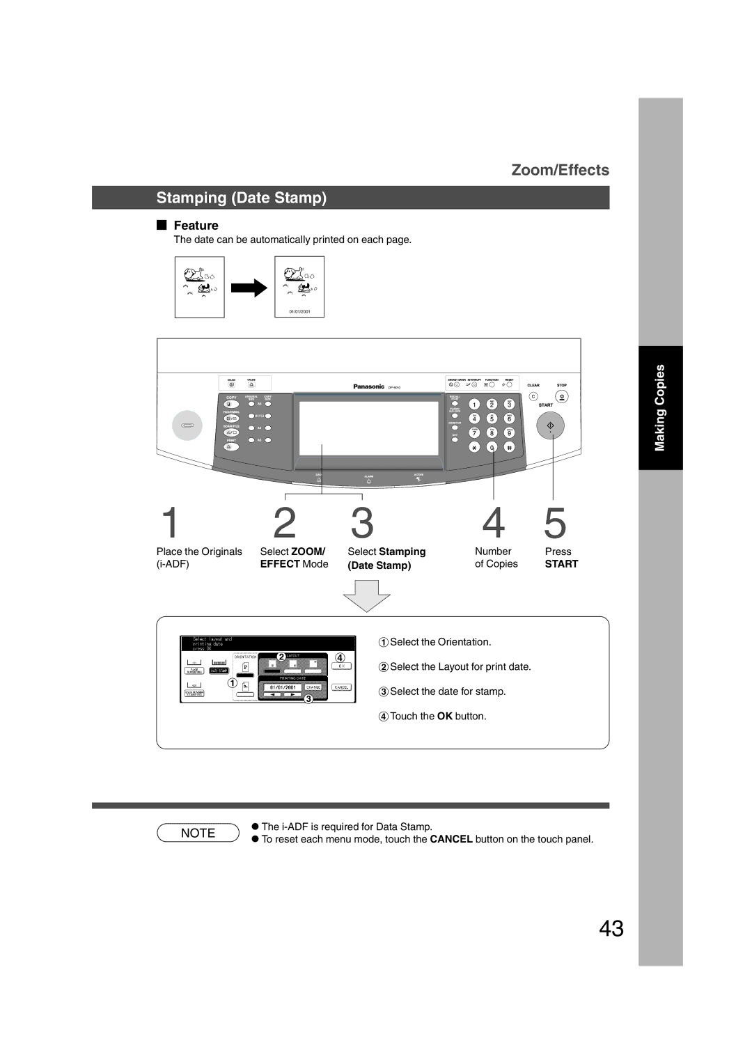 Panasonic DP-3510, DP-6010 manual Stamping Date Stamp, Effect Mode Date Stamp 