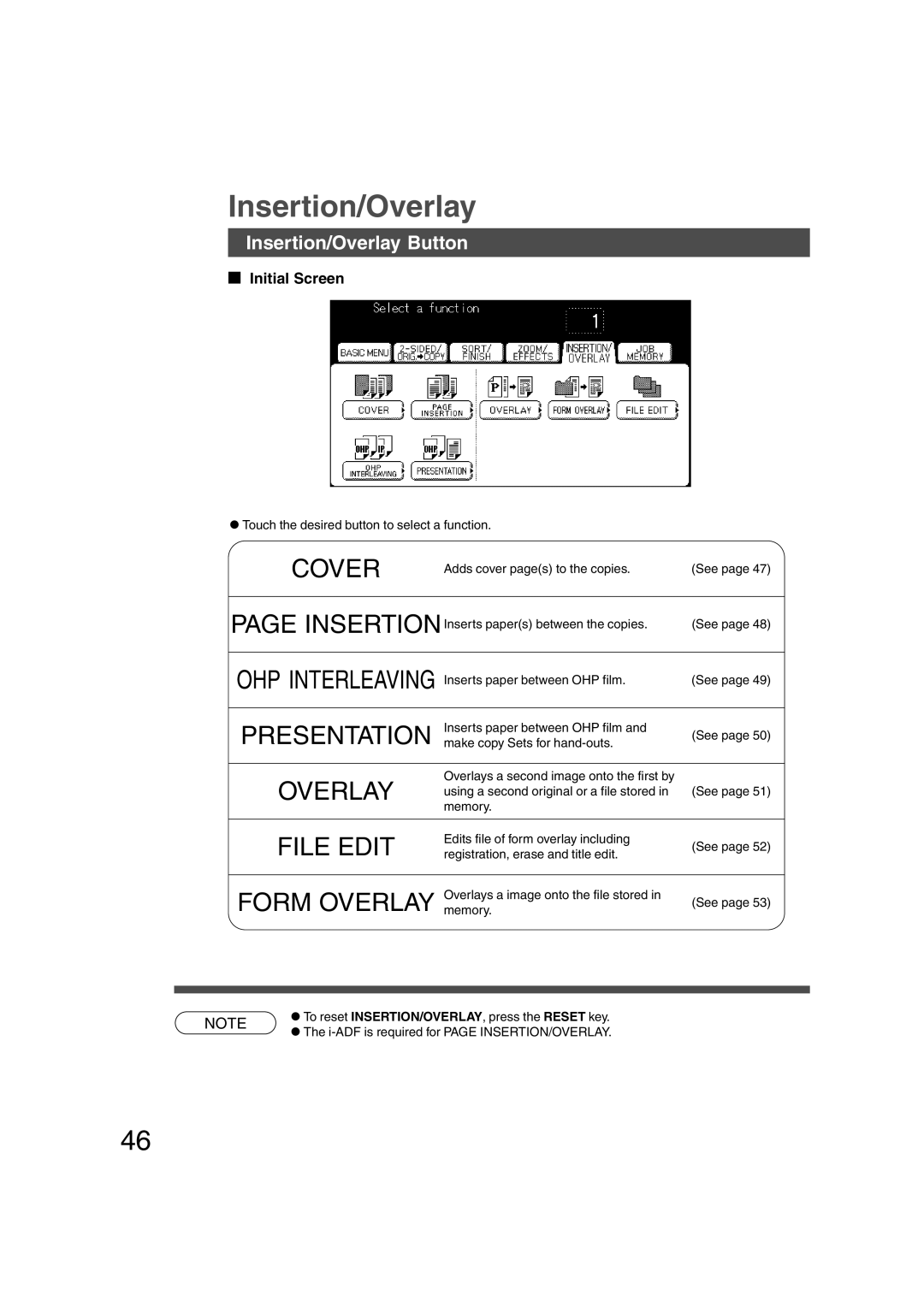 Panasonic DP-6010, DP-3510 manual Insertion/Overlay Button 