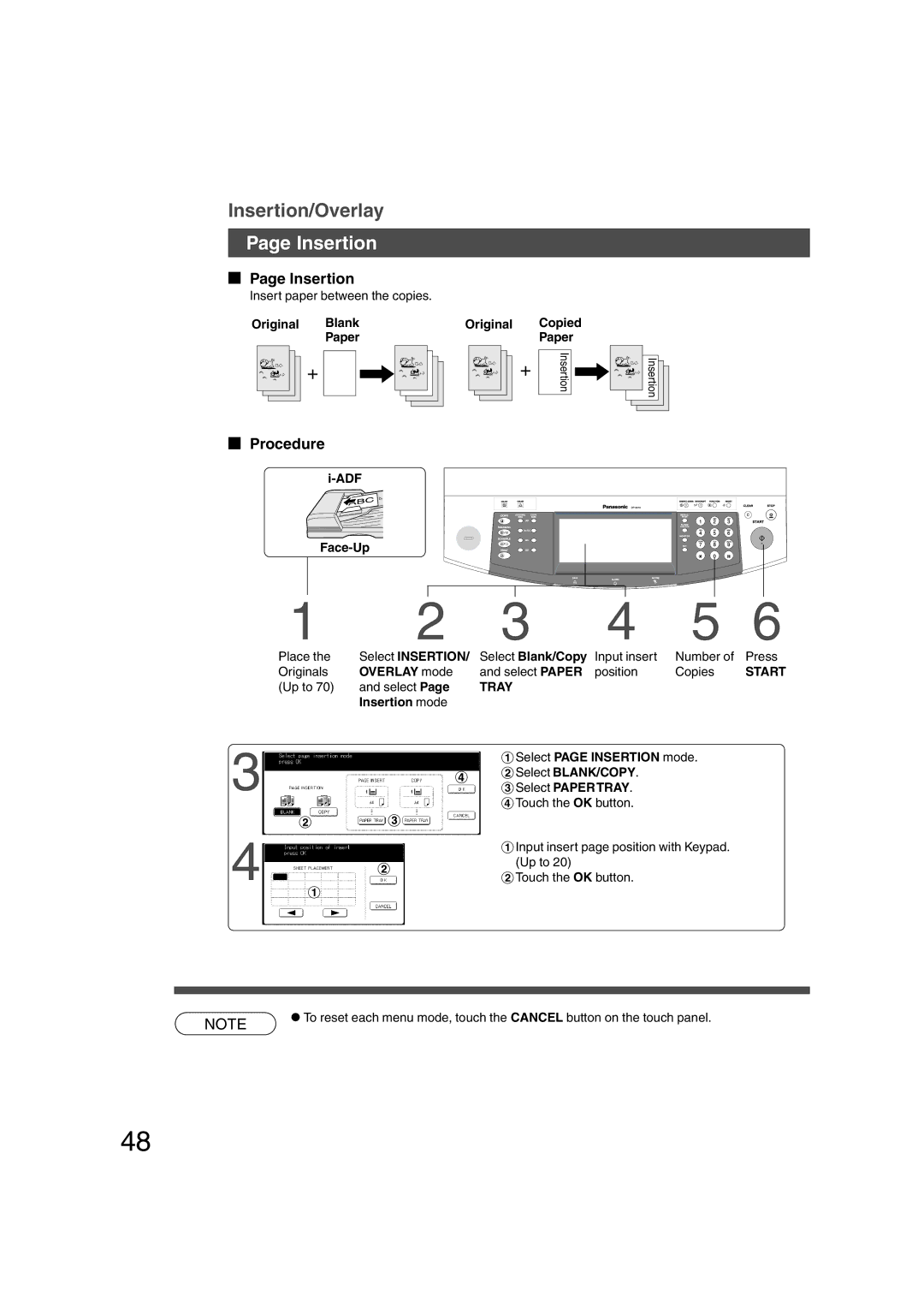 Panasonic DP-6010, DP-3510 manual ADF Original Copied Paper, Select Insertion Select Blank/Copy 