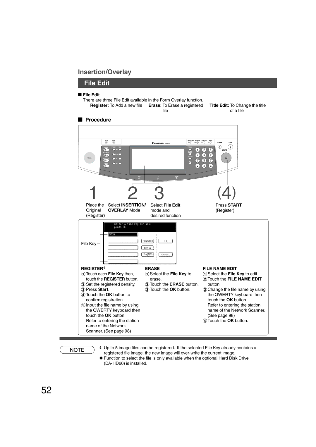 Panasonic DP-6010, DP-3510 manual Select Insertion Select File Edit, $Touch the File Name Edit 