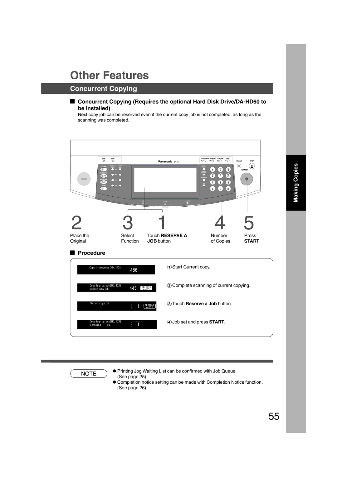 Panasonic DP-3510, DP-6010 manual Other Features, Concurrent Copying, Touch Reserve a Job button 