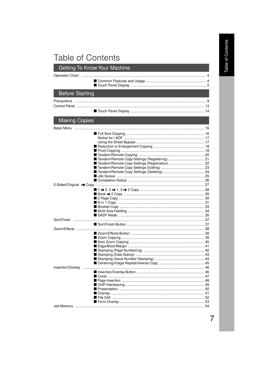 Panasonic DP-3510, DP-6010 manual Table of Contents 