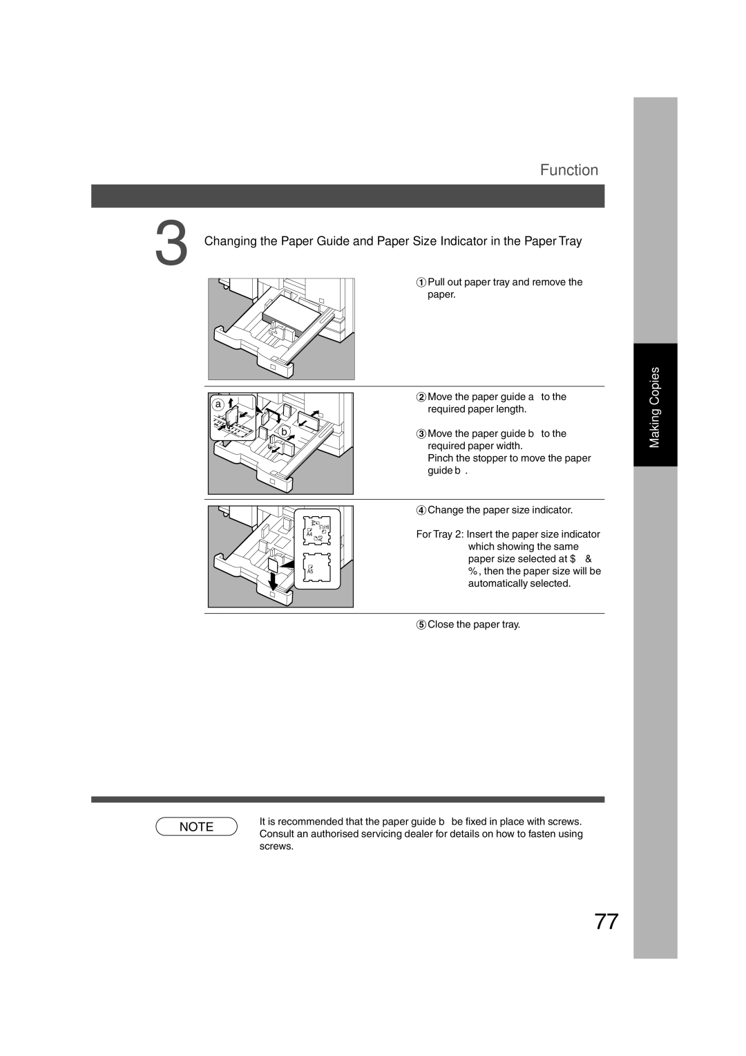 Panasonic DP-3510, DP-6010 manual For Tray 2Insert the paper size indicator 