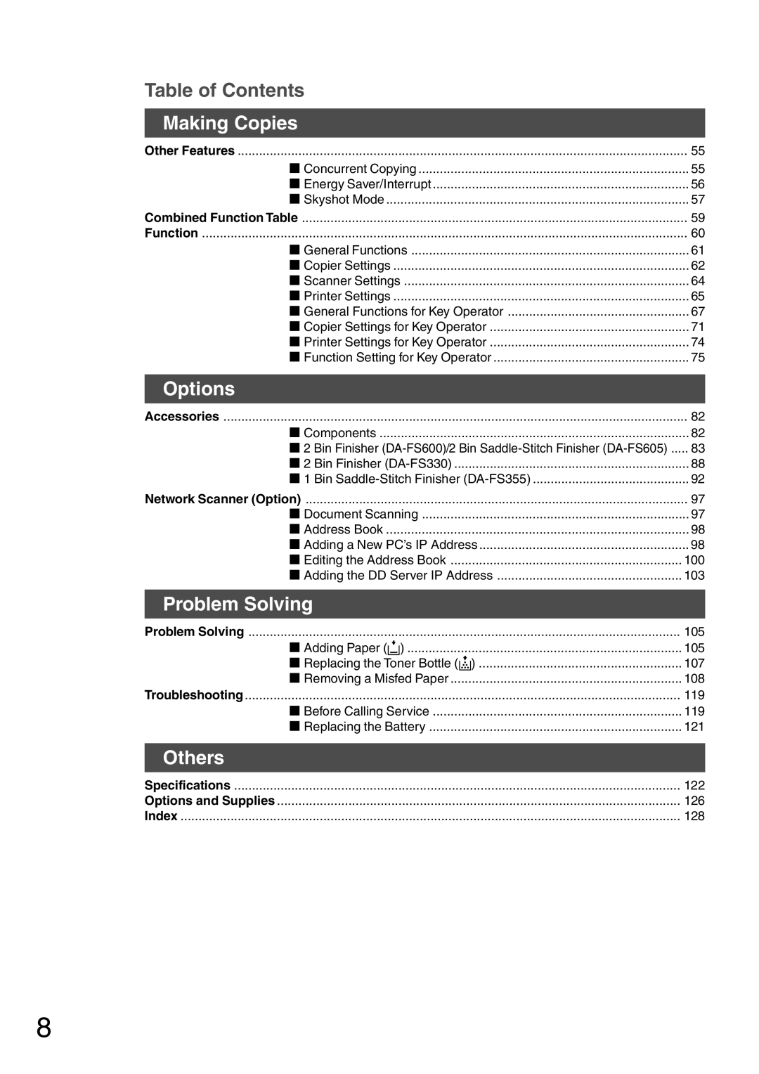 Panasonic DP-6010, DP-3510 manual Options, Problem Solving, Others 