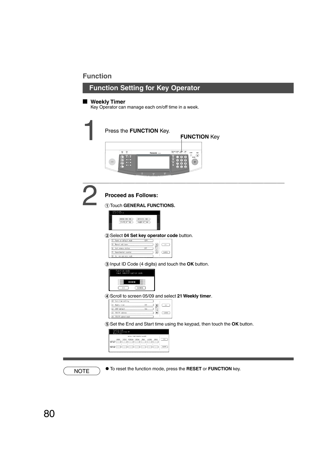 Panasonic DP-6010, DP-3510 manual Weekly Timer, $Select 04 Set key operator code button 